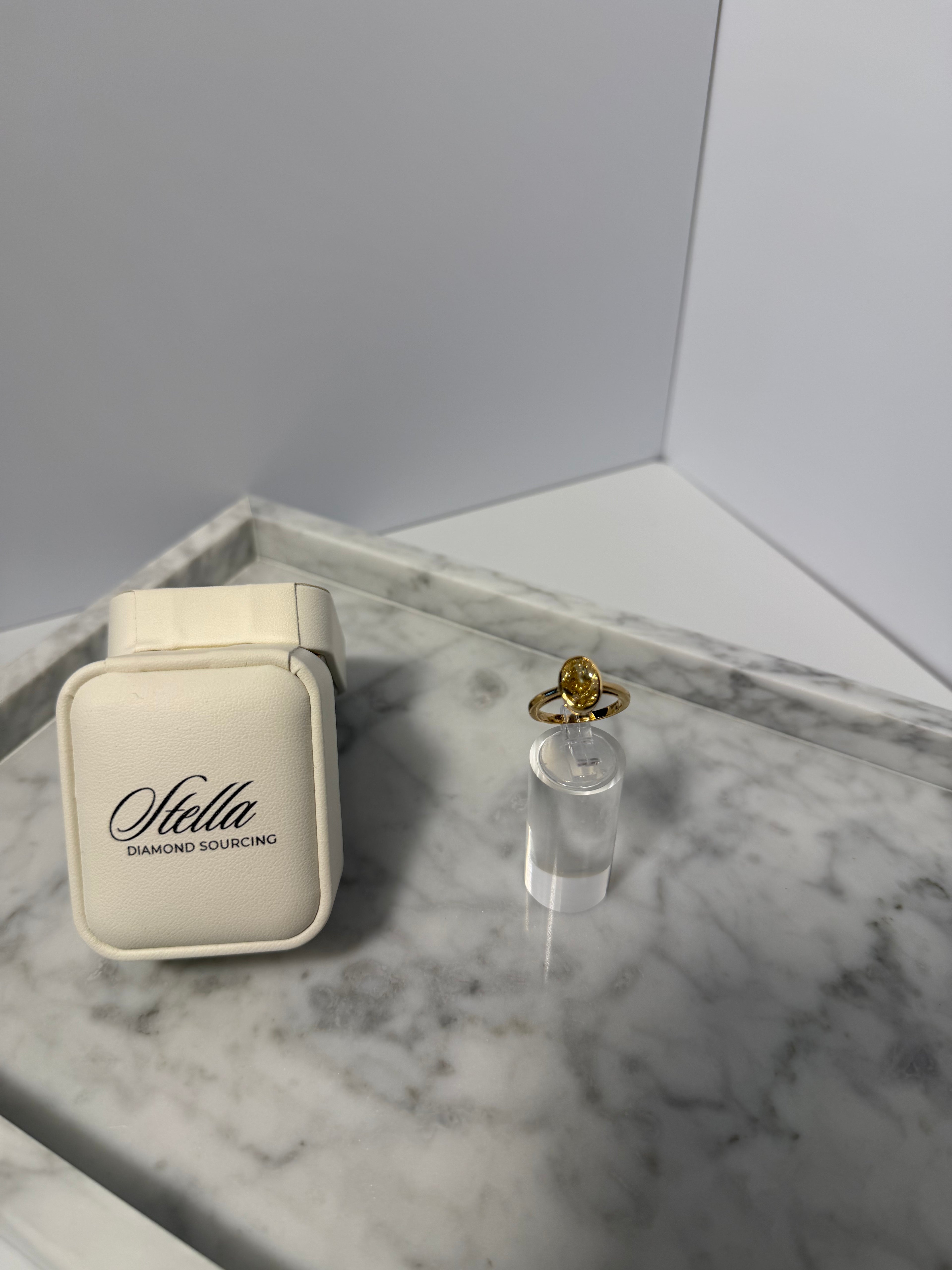 3.07 Ct Oval Lab Grown Canary Diamond | Bezel set 18k Yellow Gold
