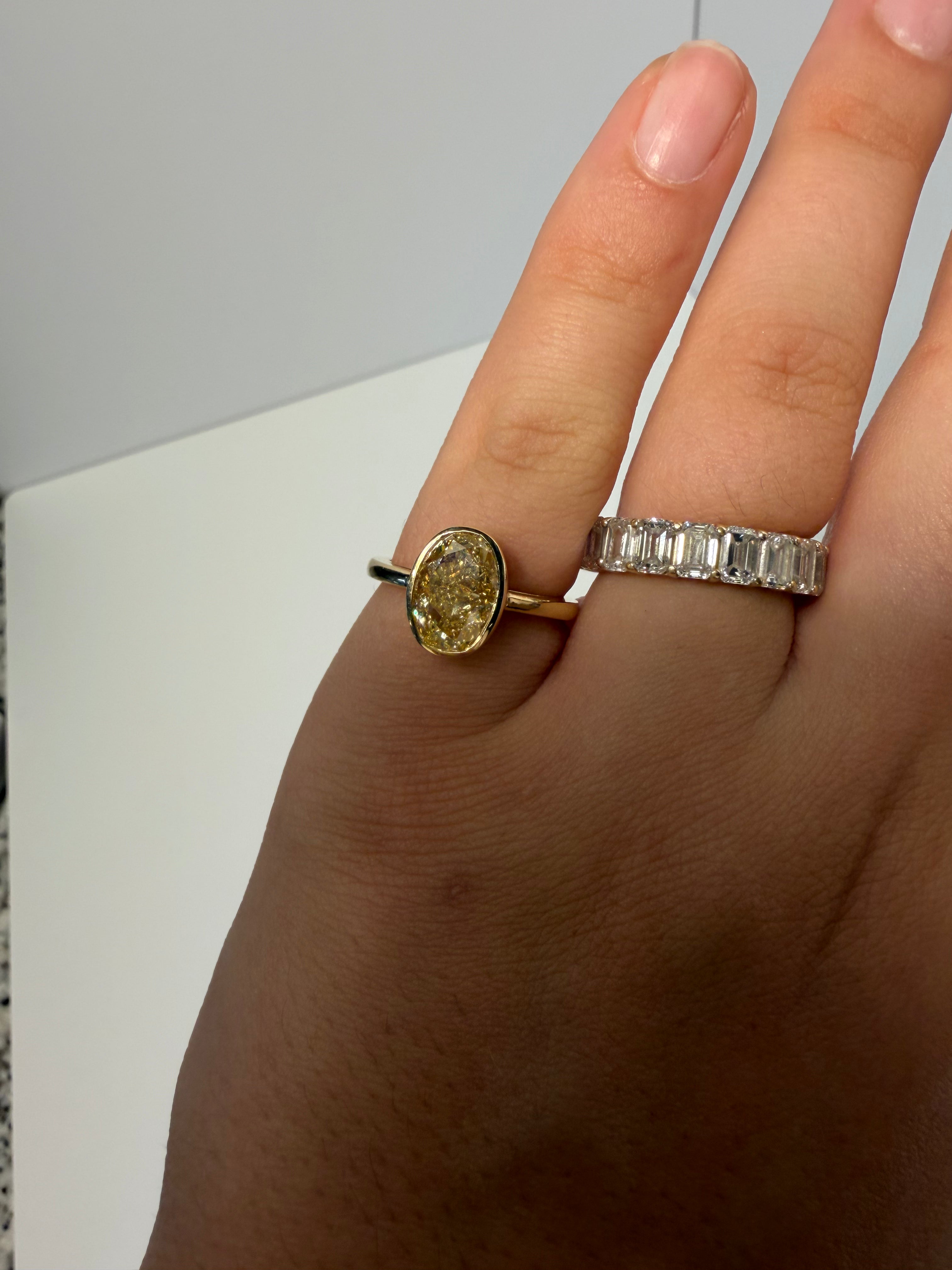 3.07 Ct Oval Lab Grown Canary Diamond | Bezel set 18k Yellow Gold