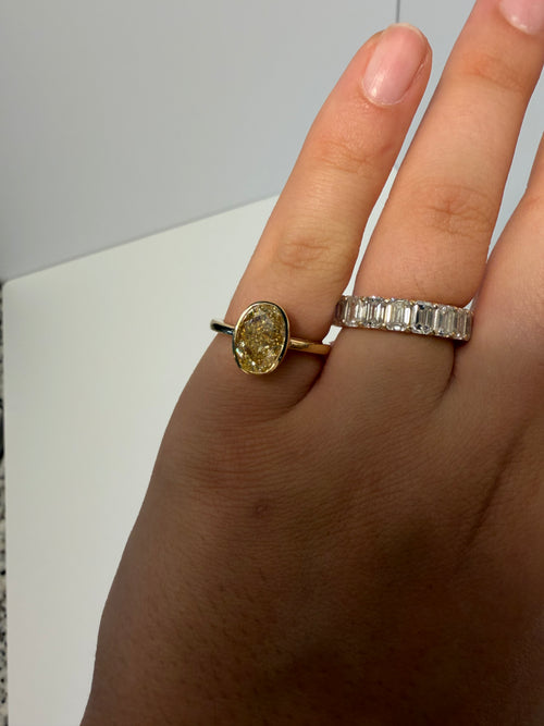 3.07 Ct Oval Lab Grown Canary Diamond | Bezel set 18k Yellow Gold